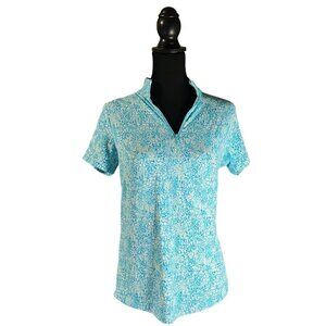 Ibkul Short Sleeve Zip Mock Neck Shirt, Size Small